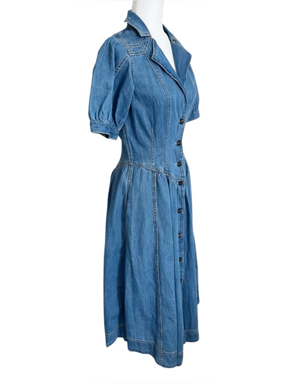 Anthropologie PILCRO Blue Denim Cotton Button Down Midi Western Dress Size 6 - Picture 5 of 12
